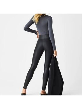SPANXshape™ Faux Leather Leggings Matte Shine Black Medium 2437